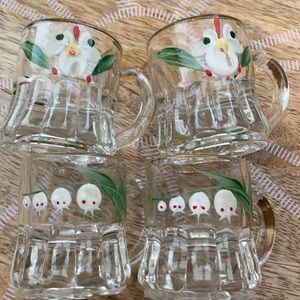 4 Vintage Federal Glass Mini beer mug Shot Glasses hand painted floral retro MCM